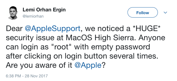 Apple root login bug